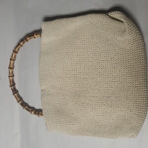 Vintage Eximious Of London Knit Crochet Hand Bag With Bamboo Handle BoHo